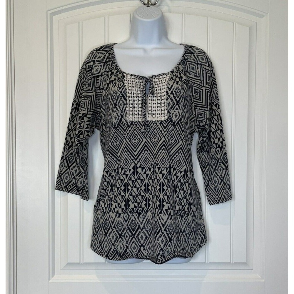 PERSEPTION CONCEPT Top Womens Size XL 3/4 Blue Sleeve Scoop Key Hole Neck